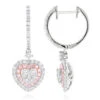 Unique Luxurman Drop Earrings White & Pink Diamond Heart Earrings 14K White Gold