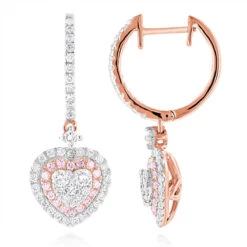 Unique Luxurman Drop Earrings White & Pink Diamond Heart Earrings 14K White Gold -Borcely Jewelry Sales unique luxurman drop earrings white pink diamond heart earrings 14k gold ro