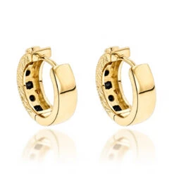 Unique Small Diamond Hoop Earring: Black Diamond Huggies 14K Yellow Gold 0.85ct -Borcely Jewelry Sales unique small diamond hoop earring black diamond huggies in 14k gold 085ct backye