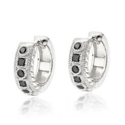 Unique Small Diamond Hoop Earring: Black Diamond Huggies 14K Yellow Gold 0.85ct -Borcely Jewelry Sales unique small diamond hoop earring black diamond huggies in 14k gold 085ct wh