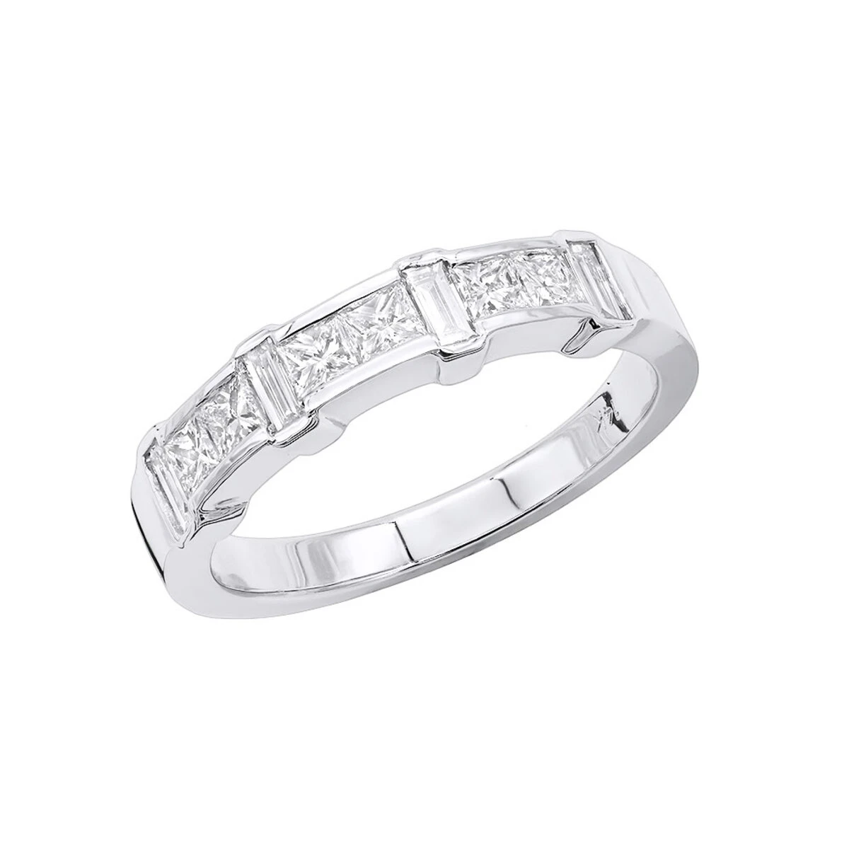 Unique Women's Anniversary Ring 14K White Gold Princess Baguatte Diamond Wedding Band 1 Unique Women's Anniversary Ring 14K White Gold Princess Baguatte Diamond Wedding Band