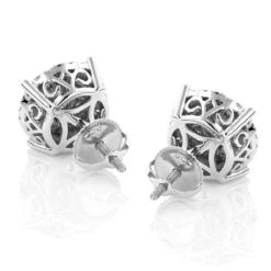 Unisex Round Diamond Cluster Earrings 14K White Gold 2ct Halo Studs -Borcely Jewelry Sales unisex round diamond cluster earrings 14k gold 2ct halo studs backwh