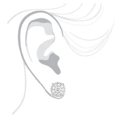 Unisex Round Diamond Cluster Earrings 14K White Gold 2ct Halo Studs -Borcely Jewelry Sales unisex round diamond cluster earrings 14k gold 2ct halo studs bodwh