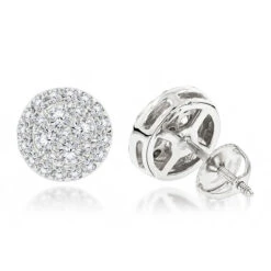 Unisex Round Diamond Stud Earrings Clusters 14K White Gold 1.75ct