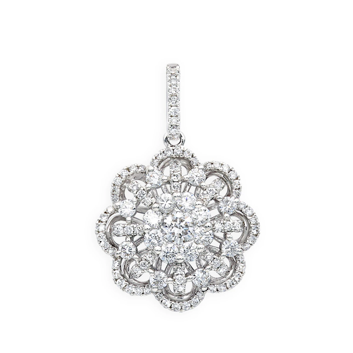 Vintage 18K White Gold Flower Cluster Diamond Pendant For Women 1.25ct LUXURMAN 1 Vintage 18K White Gold Flower Cluster Diamond Pendant For Women 1.25ct LUXURMAN