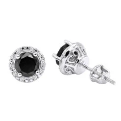 White And Black Diamond Stud Earrings 3.2ct Sterling Silver