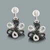 White Black Diamond Flower Earrings 0.51ct 14K White Gold