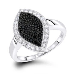 Ladies White Black Pave Diamond Ring 0.7ct 14K White Gold