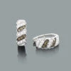 White And Champaign Diamond Hoop Huggie Earrings 0.47ct 14K White Gold