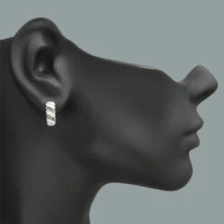 White And Champaign Diamond Hoop Huggie Earrings 0.47ct 14K White Gold -Borcely Jewelry Sales white brown diamond hoop huggie earrings 047ct 14k gold p 48392bod