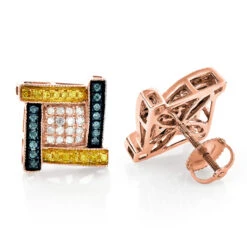 White Yellow Blue Diamond Earrings 0.5ct 10K White Gold -Borcely Jewelry Sales white yellow blue diamond earrings 078ct 10k gold ro