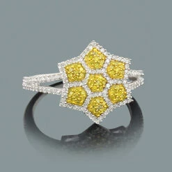 White Yellow Diamond Star Ring 0.47ct 14K Yellow Gold