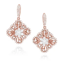 Women's Flower Diamond Dangle Earrings 1.8ct 14K White Gold -Borcely Jewelry Sales womens flower diamond dangle earrings 18ct 14k gold ro
